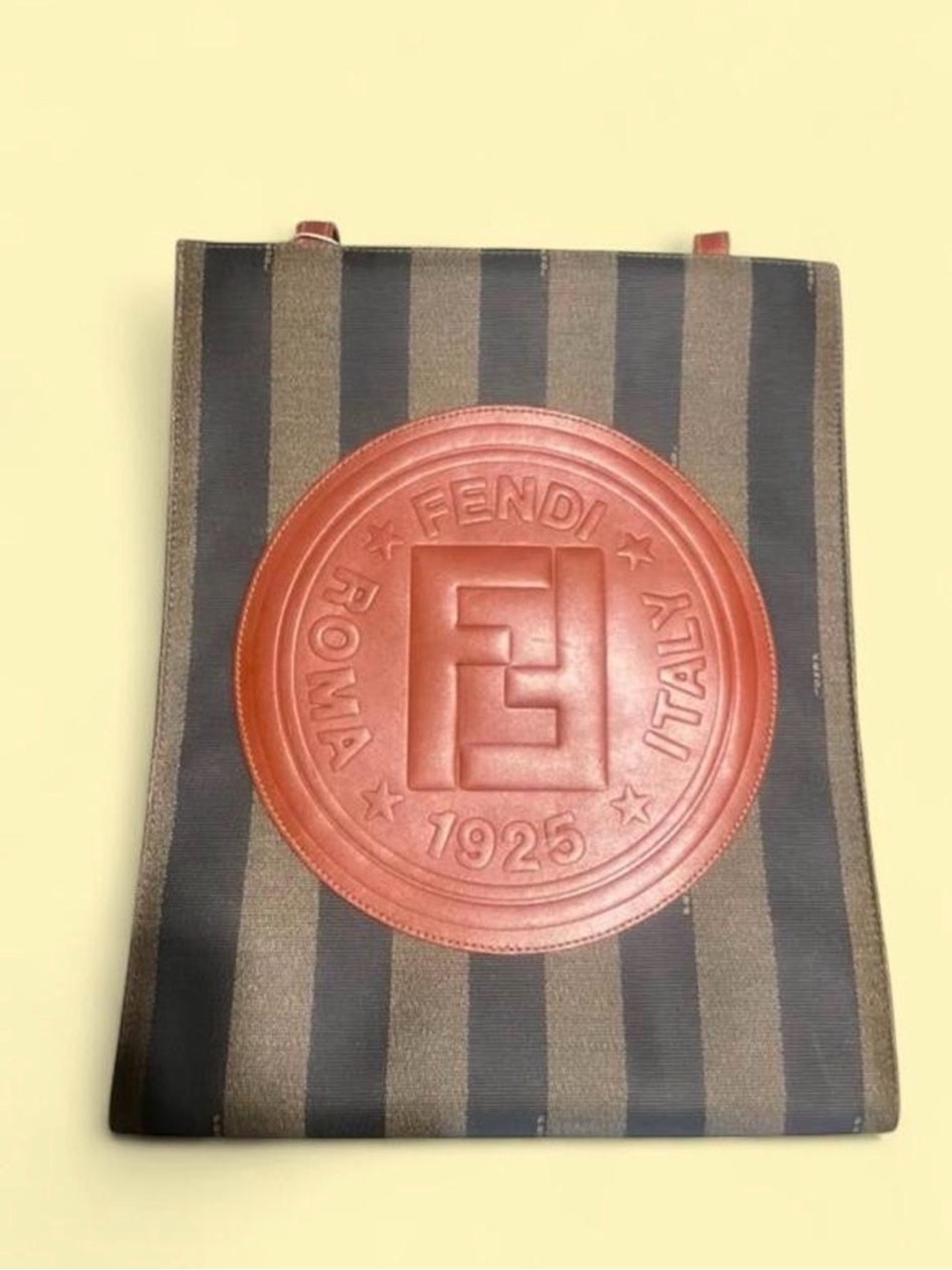 Fendi Brown Striped Leather-Emblem Tote Pequine